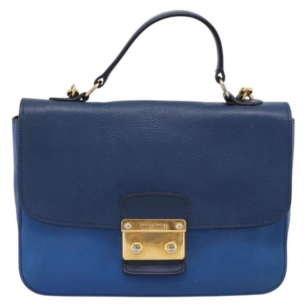 Miu Miu Madras Top Handle Leather Navy Leather Handbag